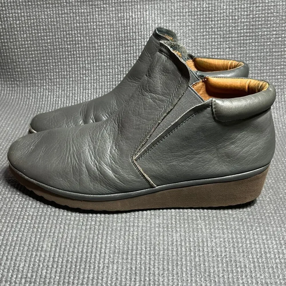 Gentle Souls Nara Booties Womens Size 9.5M Gray Leather Pull On‎ Wedge Heel